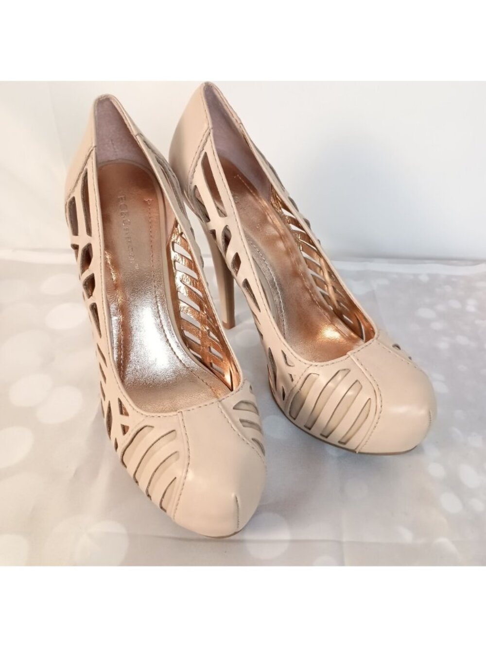BCBGeneration Elba Nude Laser Cut Platform Stiletto Heels 9.5 New - Picture 11 of 11